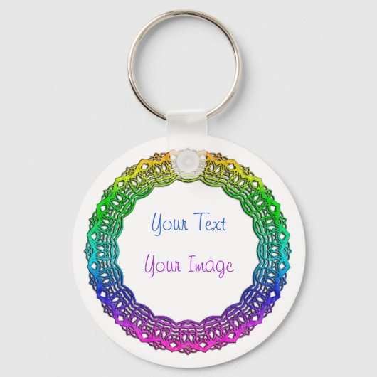 レース状カラー円形フレーム数々のを有するキーチェーン キーホルダー (正面)