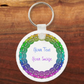 レース状カラー円形フレーム数々のを有するキーチェーン キーホルダー (正面)