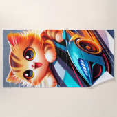 レース用の子猫 ビーチタオル (正面)