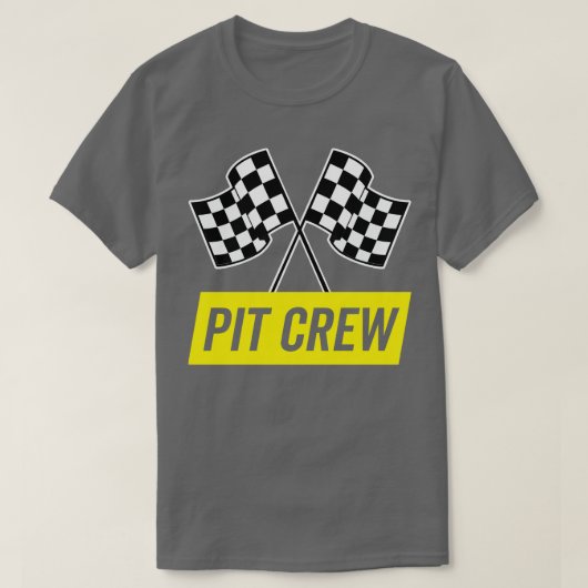 レース用パーティー衣装の黄色い斜体ピットクルー Tシャツ (デザイン正面)