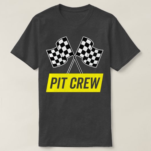 レース用パーティー衣装の黄色い斜体ピットクルー Tシャツ (デザイン正面)