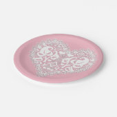 レース白葉ハートフローラレースのようバレンタインデー ペーパープレート (アングル)