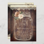 レース素朴とトウェイン |フローラメイスンジャーの赤ちゃんシャワー 招待状 (正面/裏面)