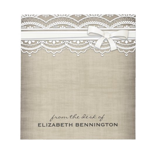 レース素朴とバーパーソナライズされたラップでメモ帳 ノートパッド (正面)