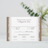 レース素朴とバーラップ結婚式RSVPディナーセレクト 出欠カード (スタンド正面)