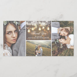 レース素朴とメイスンのジャー結婚ライト サンキューカード