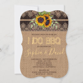 レース素朴ひまわりバーラップウッドI DO BBQ 招待状