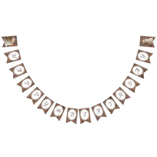 レース素朴ウッドカントリー誕生日 バンティングフラッグ (全)