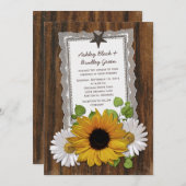 レース素朴ウッドサンフラワーデイジーカントリーウェディング 招待状 (正面/裏面)