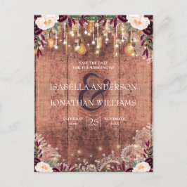 レース素朴ウッドストリングライト日付の保存 案内ポストカード