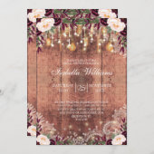 レース素朴ウッドストリングライト |ブライダルシャワー 招待状 (正面/裏面)