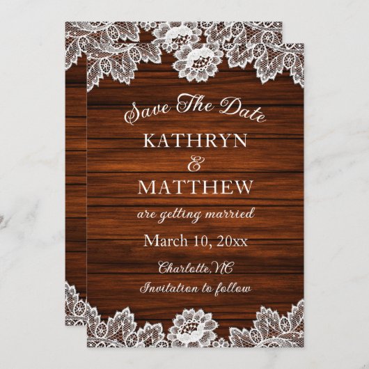 レース素朴ウッド結婚ズ セーブザデート (正面/裏面)