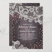 レース素朴ウッド赤面グリッターリハーサル 招待状 (正面/裏面)