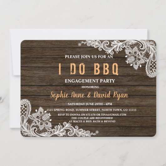レース素朴ウッドI DO BBQ招待状 招待状 (正面)
