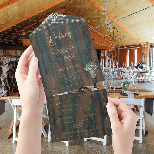 レース素朴ジプソフィラライツメイスンジャー結婚ズ オールインワン招待状