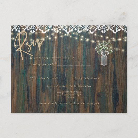 レース素朴ジプソフィラライツメイスンジャー結婚ズ ポストカード (正面)