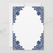 レース素朴ネイビーブルー食べドリンクとビー結婚したズ 招待状 (裏面)