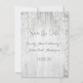 レース素朴バフェイクンウッドウェディング日付を保存 招待状 (正面)