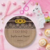 レース素朴バーラップウッドI DO BBQ ペーパープレート (パーティー)