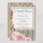 レース素朴ピンクローズブライダルシャワー招待 招待状 (正面/裏面)