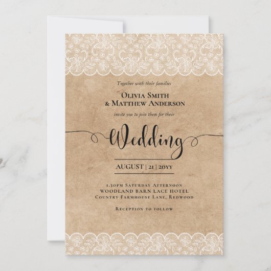 レース素朴ファームハウスカントリーバ結婚ンズ 招待状 (正面)