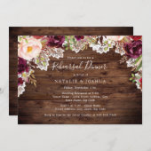 レース素朴ブルゴーニュフローラリハーサルディナー 招待状 (正面/裏面)