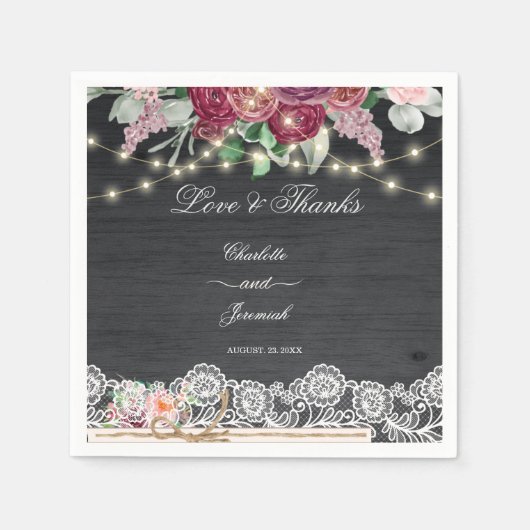 レース素朴メイソンのJARストリングラ結婚イト スタンダードカクテルナプキン (正面)