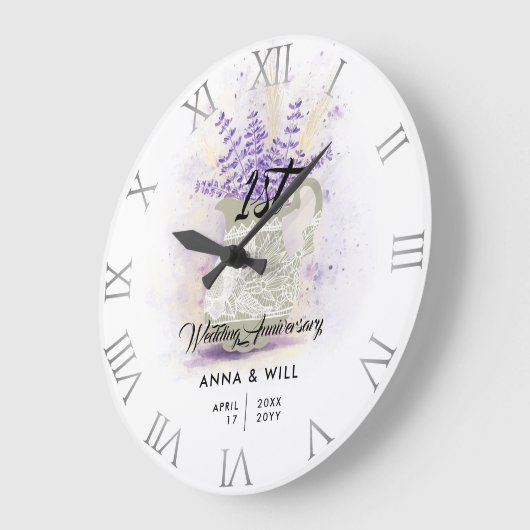 レース素朴ラベンダーファームハ結婚ウス記念日 ラージ壁時計 (傾斜)
