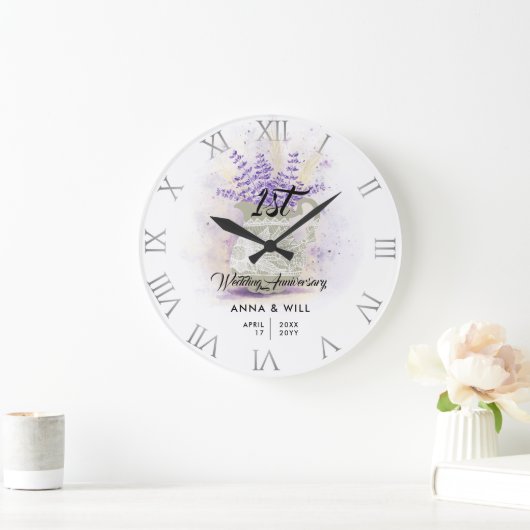レース素朴ラベンダーファームハ結婚ウス記念日 ラージ壁時計 (ホーム)