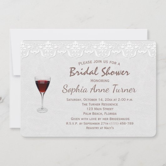 レース素朴ワインテイスティングブライダルシャワー招待 招待状 (正面)