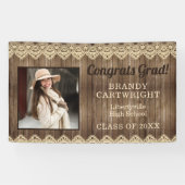 レース素朴写真付きカントリーウッド卒業 横断幕 (横)