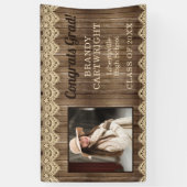 レース素朴写真付きカントリーウッド卒業 横断幕 (縦)