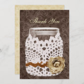 レース素朴包まれたメイソン結婚の瓶 サンキューカード (正面/裏面)