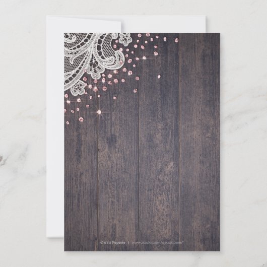 レース素朴及び木材赤面グリッターブライダルシャワー 招待状 (裏面)