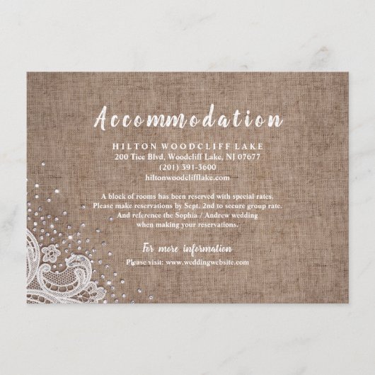 レース素朴及び木材赤面グリッター宿泊施設 エンクロージャーカード (正面)