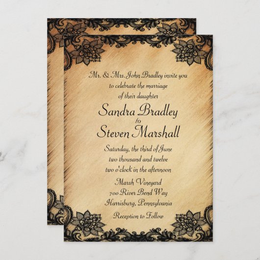 レース素朴結婚式招待状 招待状 (正面/裏面)