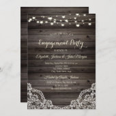 レース素朴、ストリングライトウッド 招待状 (正面/裏面)