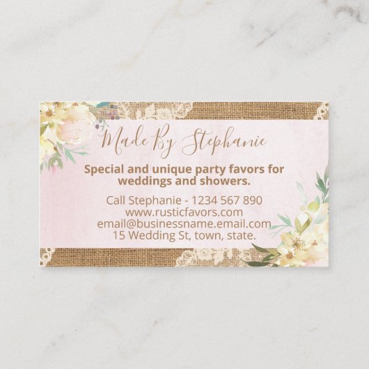 レース素朴&バーラップ手作り結婚式の引き出物 名刺 (裏面)