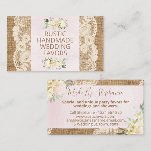 レース素朴&バーラップ手作り結婚式の引き出物 名刺 (正面/裏面)