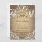 レース素朴、フローラメイスンジャー、ストリングライト 招待状 (正面)
