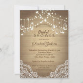 レース素朴、メイソン・ジャー、ストリングライト 招待状 (正面)