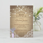 レース素朴、ラバンダー・メイソン・ジャー、ストリングライト 招待状 (スタンド正面)