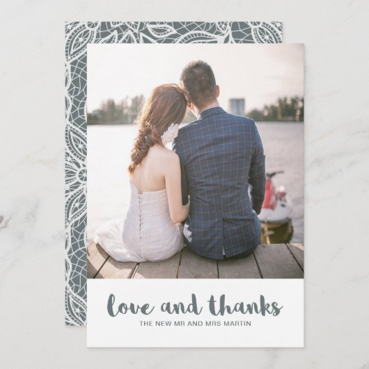 レース結婚の愛と写感謝してい真 サンキューカード (正面/裏面)