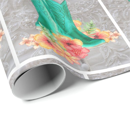 レース結婚の背景にウェスタンのカウボーイブーツ ラッピングペーパー (ロールコーナー)