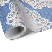 レース繰り返しパターンを使用したデニムテクスチャ ラッピングペーパー (ロールコーナー)