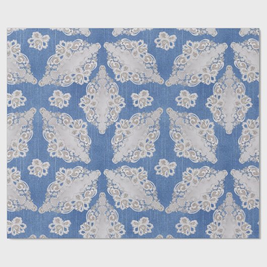 レース繰り返しパターンを使用したデニムテクスチャ ラッピングペーパー (フラット)