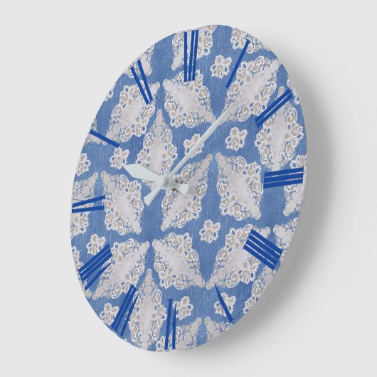 レース繰り返しパターンを使用したデニムテクスチャ ラージ壁時計 (傾斜)