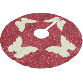 レース蝶の赤いグリッタークリスマスツリースカート ブラッシュドポリエステルツリースカート (アングル)