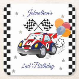 レース誕生日パーティー | レースカー&フラ市松模様にグ スクエアペーパーコースター