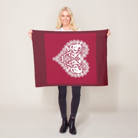 レース赤いハート葉フローラレースのようヴァレンティネスDay r フリースブランケット (インサイチュ)